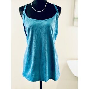Cacique Sleep Tank Top Criss Cross Back‎ Textured Blue Plus Size 22/24